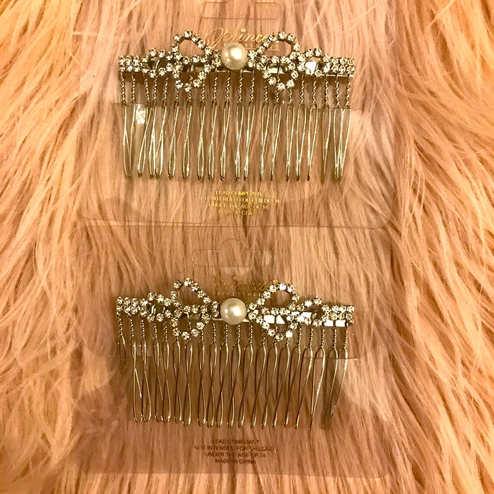 Two Hair Combs Silver Tone Initiation Stones